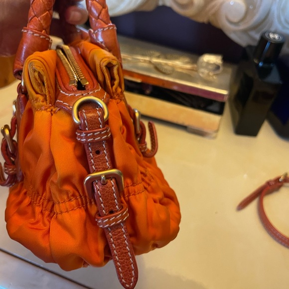 Mini Prada handbag made of orange fabric, - Picture 10 of 13